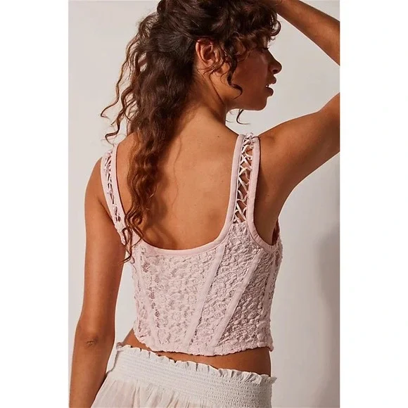 NEW Free People Vita Corset Top Lace with Boning Pink Size Large